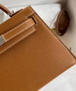 Hermes Kelly Mini Top Handle Bag 7.5in/ 19cm Brown Epsom Palladium Hardware For Women - Image 6