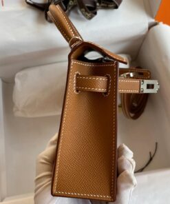 Hermes Kelly Mini Top Handle Bag 7.5in/ 19cm Brown Epsom Palladium Hardware For Women - Image 8