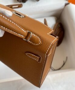 Hermes Kelly Mini Top Handle Bag 7.5in/ 19cm Brown Epsom Palladium Hardware For Women - Image 9