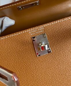 Hermes Kelly Mini Top Handle Bag 7.5in/ 19cm Brown Epsom Palladium Hardware For Women - Image 10