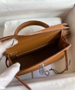 Hermes Kelly Mini Top Handle Bag 7.5in/ 19cm Brown Epsom Palladium Hardware For Women - Image 11