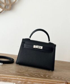 Hermes Kelly Mini Top Handle Bag 7.5in/ 19cm Noir Epsom Palladium Hardware For Women - Image 3