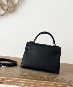 Hermes Kelly Mini Top Handle Bag 7.5in/ 19cm Noir Epsom Palladium Hardware For Women - Image 4