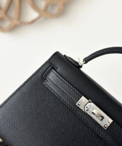 Hermes Kelly Mini Top Handle Bag 7.5in/ 19cm Noir Epsom Palladium Hardware For Women - Image 7