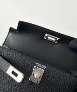Hermes Kelly Mini Top Handle Bag 7.5in/ 19cm Noir Epsom Palladium Hardware For Women - Image 8