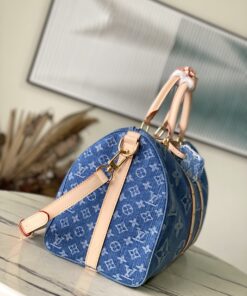 Louis Vuitton Keepall Bandouliere 45 Travel Bag 17.7in/ 45cm Blue Denim Gold Hardware M24315 - Image 8