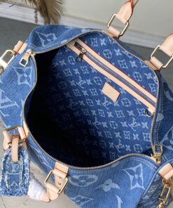 Louis Vuitton Keepall Bandouliere 45 Travel Bag 17.7in/ 45cm Blue Denim Gold Hardware M24315 - Image 5