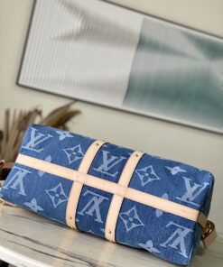 Louis Vuitton Keepall Bandouliere 45 Travel Bag 17.7in/ 45cm Blue Denim Gold Hardware M24315 - Image 3