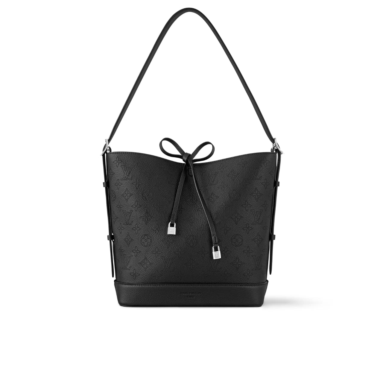 Louis Vuitton Flore Perforated Mahina Handle Bag Black 28cm M12139