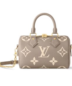 Louis Vuitton Speedy Bandoulière 20 Monogram Empreinte Handle Bag Tourterelle Gray 20Cm M46575