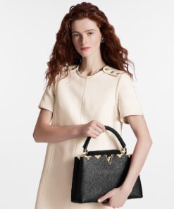 Louis Vuitton Capucines MM Top Handle Bag 12.4in/ 31.5cm Black Gold Hardware For Women M54663 - Image 3
