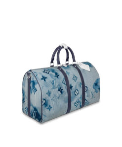 Louis Vuitton Keepall Bandouliere 50 Travel Bag 19.7in/ 50cm Blue For Men Silver Hardware M57946 - Image 3