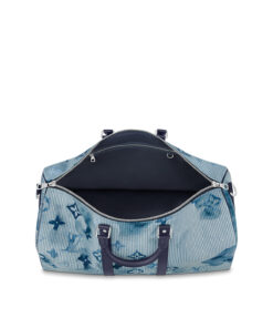 Louis Vuitton Keepall Bandouliere 50 Travel Bag 19.7in/ 50cm Blue For Men Silver Hardware M57946 - Image 4
