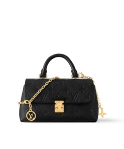 Louis Vuitton Nano Madeleine Top Handle Bag 8.3in/ 21cm Black Monogram Empreinte Gold Hardware M12144