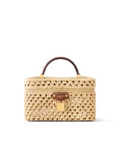 Louis Vuitton Vanity Chain Pouch 7.5in/ 19cm Natural Tan Raffia Gold Hardware For Women M14303