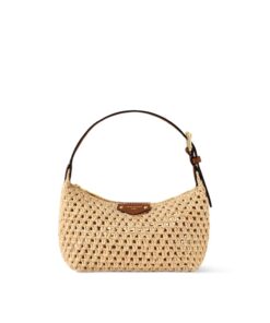 Louis Vuitton Hills Pochette Shoulder Bag 7.3in/ 18.5cm Natural Tan Raffia Gold Hardware For Women M14304