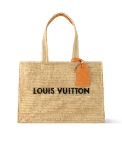 Louis Vuitton Summer Shopper MM Tote Bag Natural Beige Raffia Gold Hardware 17.3in/ 44cm M14458