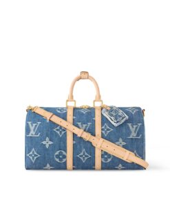 Louis Vuitton Keepall Bandouliere 45 Travel Bag 17.7in/ 45cm Blue Denim Gold Hardware M24315