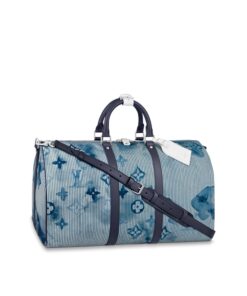 Louis Vuitton Keepall Bandouliere 50 Travel Bag 19.7in/ 50cm Blue For Men Silver Hardware M57946
