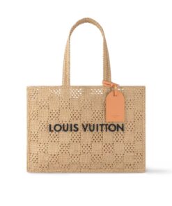 Louis Vuitton Summer Shopper MM Tote Bag 17.3in/ 44cm Natural Beige Raffia Gold Hardware M25008