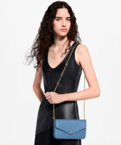 Alternative view of Louis Vuitton Pochette Felicie Shoulder Bag 8.3in/ 21cm Denim Blue Gold Hardware For Women M28891