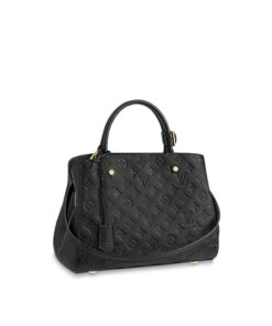 Louis Vuitton Montaigne MM Top Handle Bag 13in/ 33cm Black Monogram Empreinte Gold Hardware For Women M41048