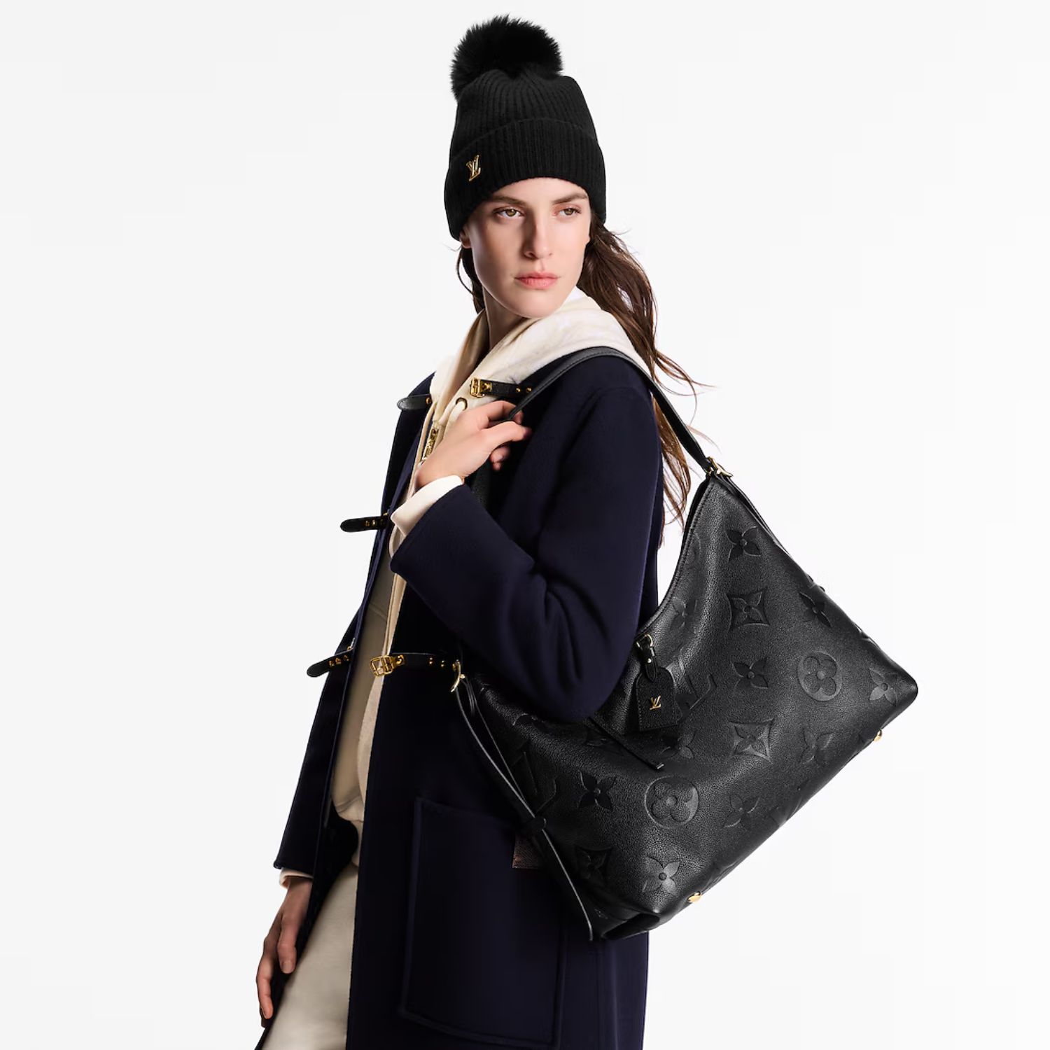 Louis Vuitton CarryAll MM Shoulder Bag 15in/ 39cm Monogram Empreinte Black Gold Hardware For Women M46289 - Image 3