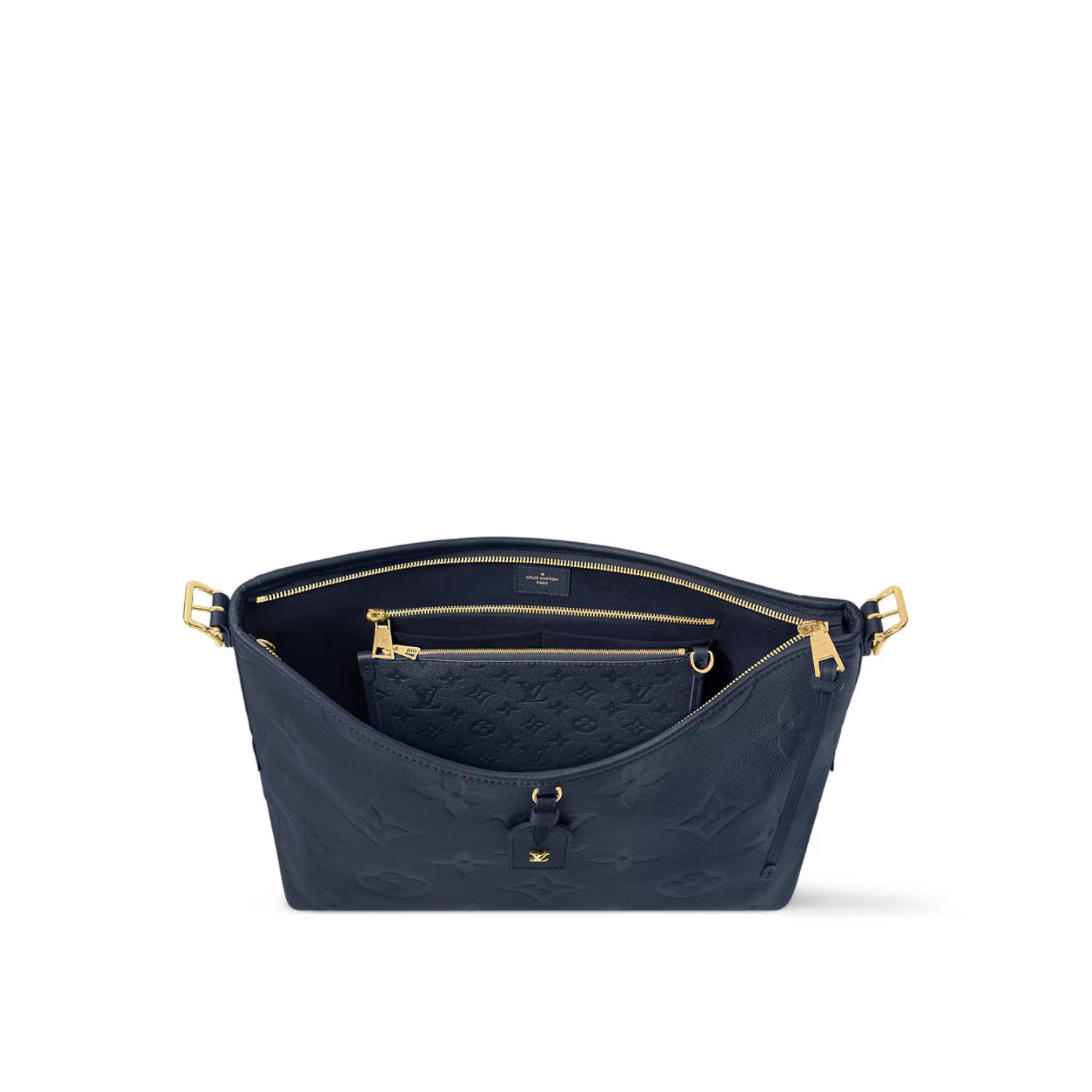 Louis Vuitton CarryAll MM Shoulder Bag 15in/ 39cm Monogram Empreinte Navy Blue Gold Hardware For Women M46669 - Image 4