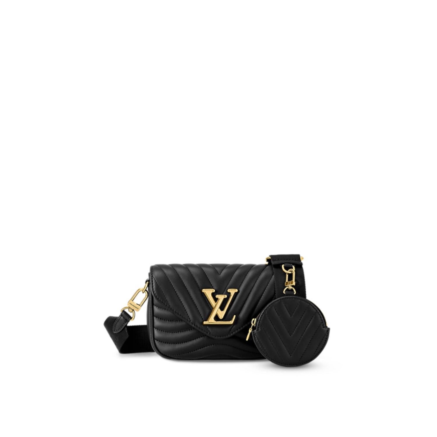 Louis Vuitton New Wave Multi Pochette Shouler Bag 7.5in/ 19cm Black Gold Hardware For Women M56461