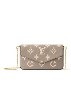 Louis Vuitton Pochette Felicie Shoulder Bag  8.3in/ 21cm Tourterelle Gray/ Cream Gold Hardware For Women M82610