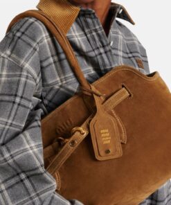 Miu Miu Adventure Tote Bag 17.3in/ 44cm Cocoa Brown Suede Gold Hardware 5BG310_2CSS_F0316_V_OOO - Image 4