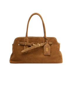 Miu Miu Adventure Tote Bag 17.3in/ 44cm Cocoa Brown Suede Gold Hardware 5BG310_2CSS_F0316_V_OOO