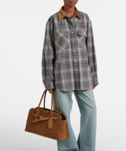 Miu Miu Adventure Tote Bag 17.3in/ 44cm Cocoa Brown Suede Gold Hardware 5BG310_2CSS_F0316_V_OOO - Image 3