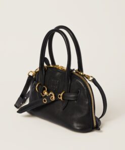 Miu Miu Aventure Small Tote Bag 11in/ 28cm Black Antiqued Gold Hardware For Women 5BB169_2BBL_F0002_V_OOO - Image 3