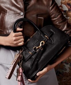 Alternative view of Miu Miu Aventure Small Tote Bag 11in/ 28cm Black Antiqued Gold Hardware For Women 5BB169_2BBL_F0002_V_OOO