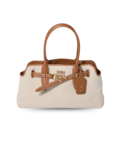 Miu Miu Aventure Tote Bag 17.3in/ 44cm Beige/ Brandy Antiqued Gold Hardware For Women 5BG310_ACRN_F062F_V_OLM