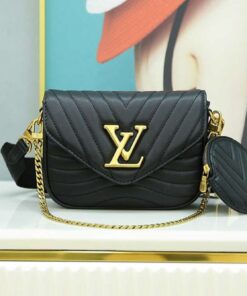 Louis Vuitton New Wave Multi Pochette Shouler Bag 7.5in/ 19cm Black Gold Hardware For Women M56461 - Image 8