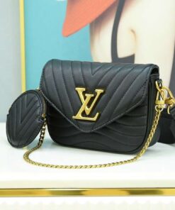 Louis Vuitton New Wave Multi Pochette Shouler Bag 7.5in/ 19cm Black Gold Hardware For Women M56461 - Image 9