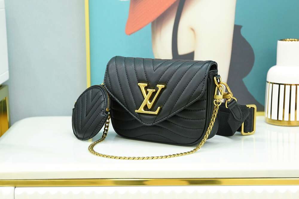 Louis Vuitton New Wave Multi Pochette Shouler Bag 7.5in/ 19cm Black Gold Hardware For Women M56461 - Image 9