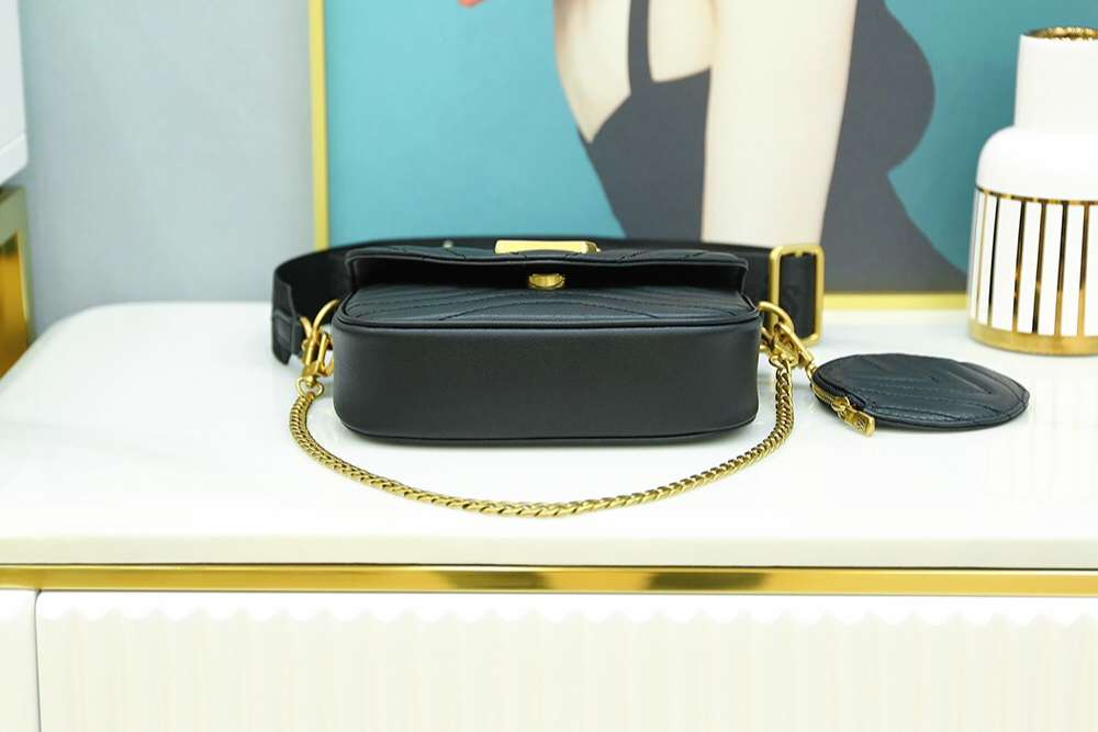 Louis Vuitton New Wave Multi Pochette Shouler Bag 7.5in/ 19cm Black Gold Hardware For Women M56461 - Image 12