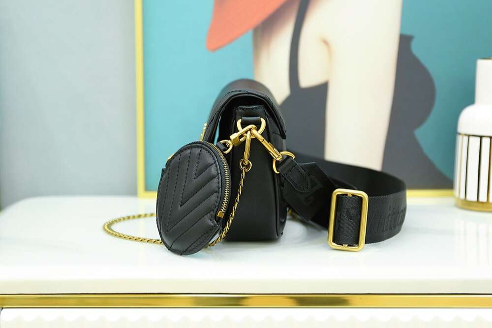 Louis Vuitton New Wave Multi Pochette Shouler Bag 7.5in/ 19cm Black Gold Hardware For Women M56461 - Image 7