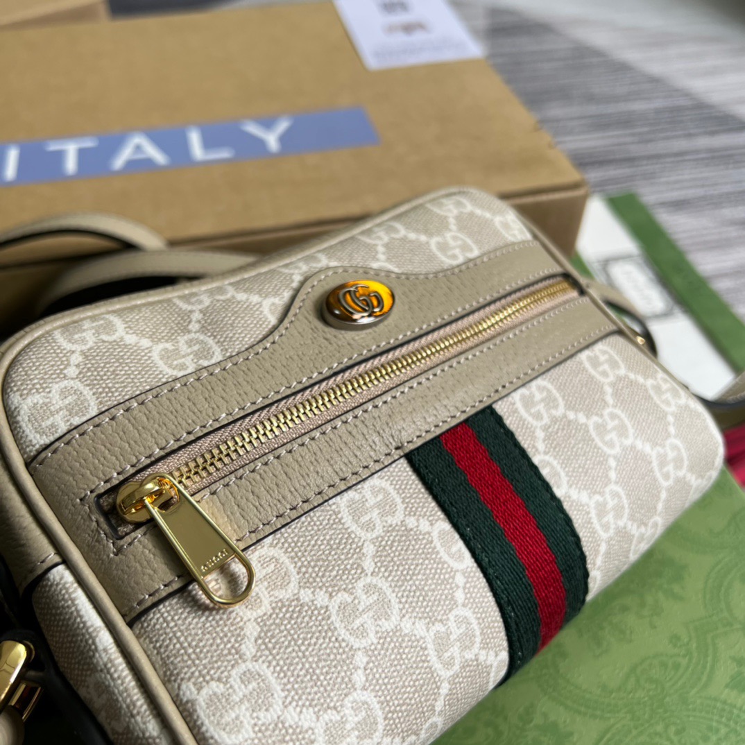 Gucci Ophidia Mini GG Bag Beige And Ebony GG Supreme Canvas, With Beige For Women 7in/17.5cm GG - Image 5