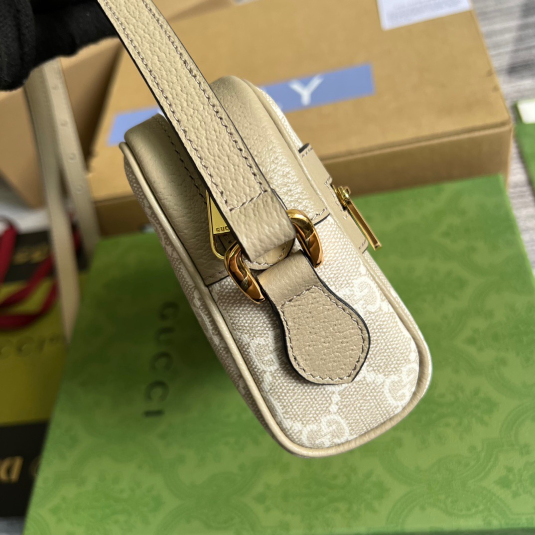 Gucci Ophidia Mini GG Bag Beige And Ebony GG Supreme Canvas, With Beige For Women 7in/17.5cm GG - Image 6