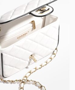 Chanel Flap Bag Mini Crossbody 7.7in/ 19.5cm White/ Black Gold Hardware For Women AS5151 B19381 NAFJQ - Image 4