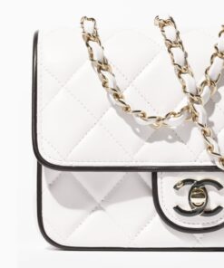 Chanel Flap Bag Mini Crossbody 7.7in/ 19.5cm White/ Black Gold Hardware For Women AS5151 B19381 NAFJQ - Image 5