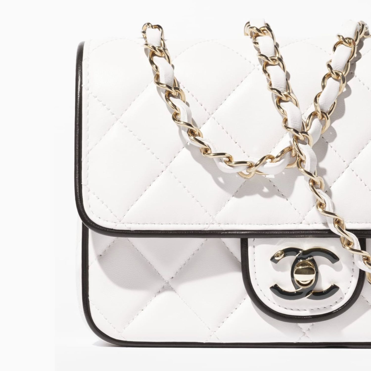 Chanel Flap Bag Mini Crossbody 7.7in/ 19.5cm White/ Black Gold Hardware For Women AS5151 B19381 NAFJQ - Image 5