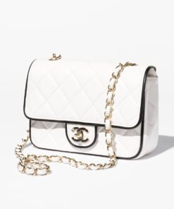Chanel Flap Bag Mini Crossbody 7.7in/ 19.5cm White/ Black Gold Hardware For Women AS5151 B19381 NAFJQ - Image 3