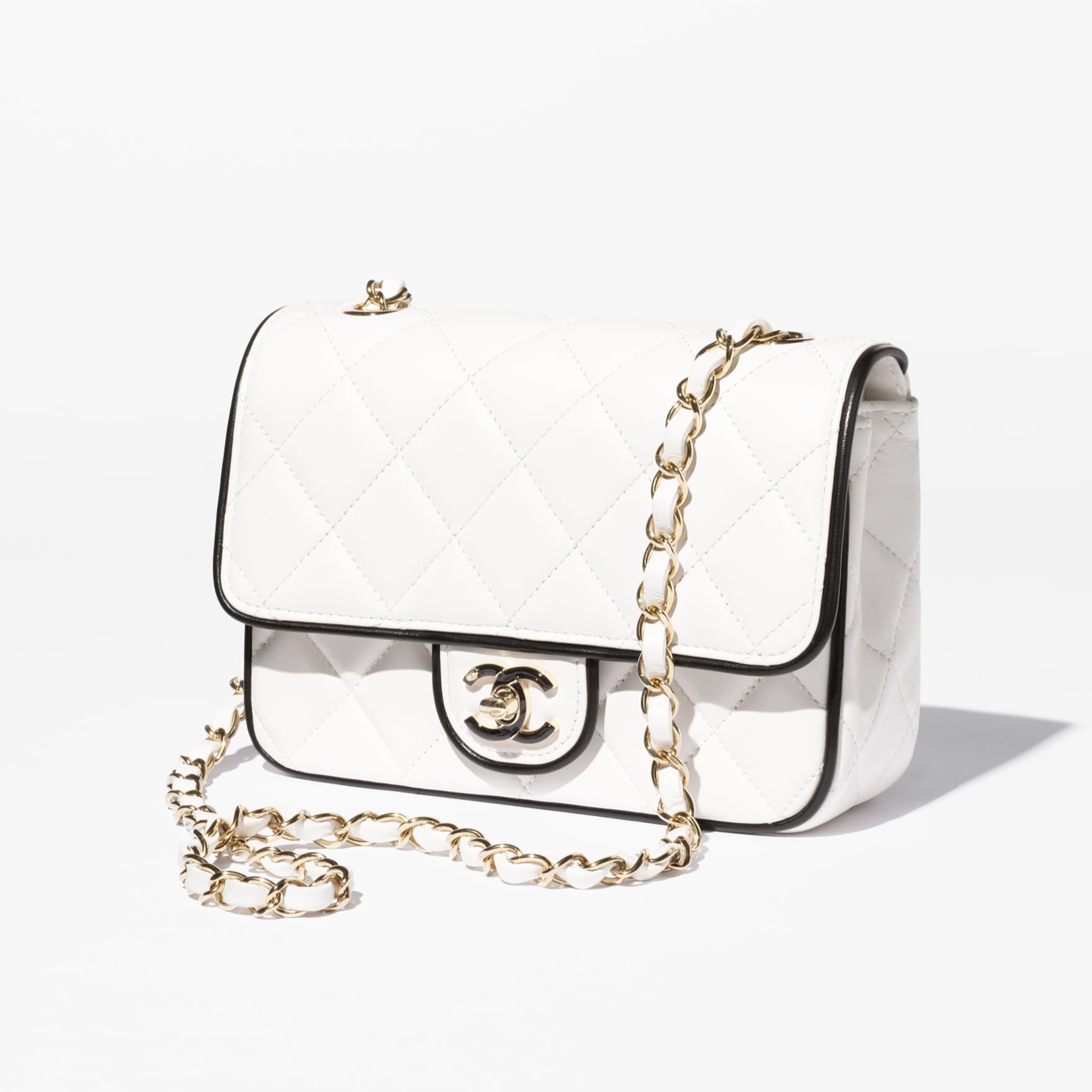 Chanel Flap Bag Mini Crossbody 7.7in/ 19.5cm White/ Black Gold Hardware For Women AS5151 B19381 NAFJQ - Image 3