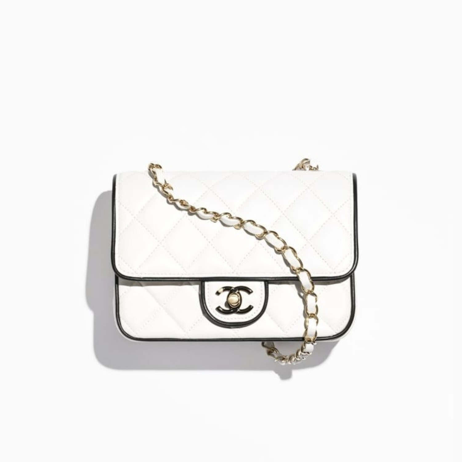 Chanel Flap Bag Mini Crossbody 7.7in/ 19.5cm White/ Black Gold Hardware For Women AS5151 B19381 NAFJQ