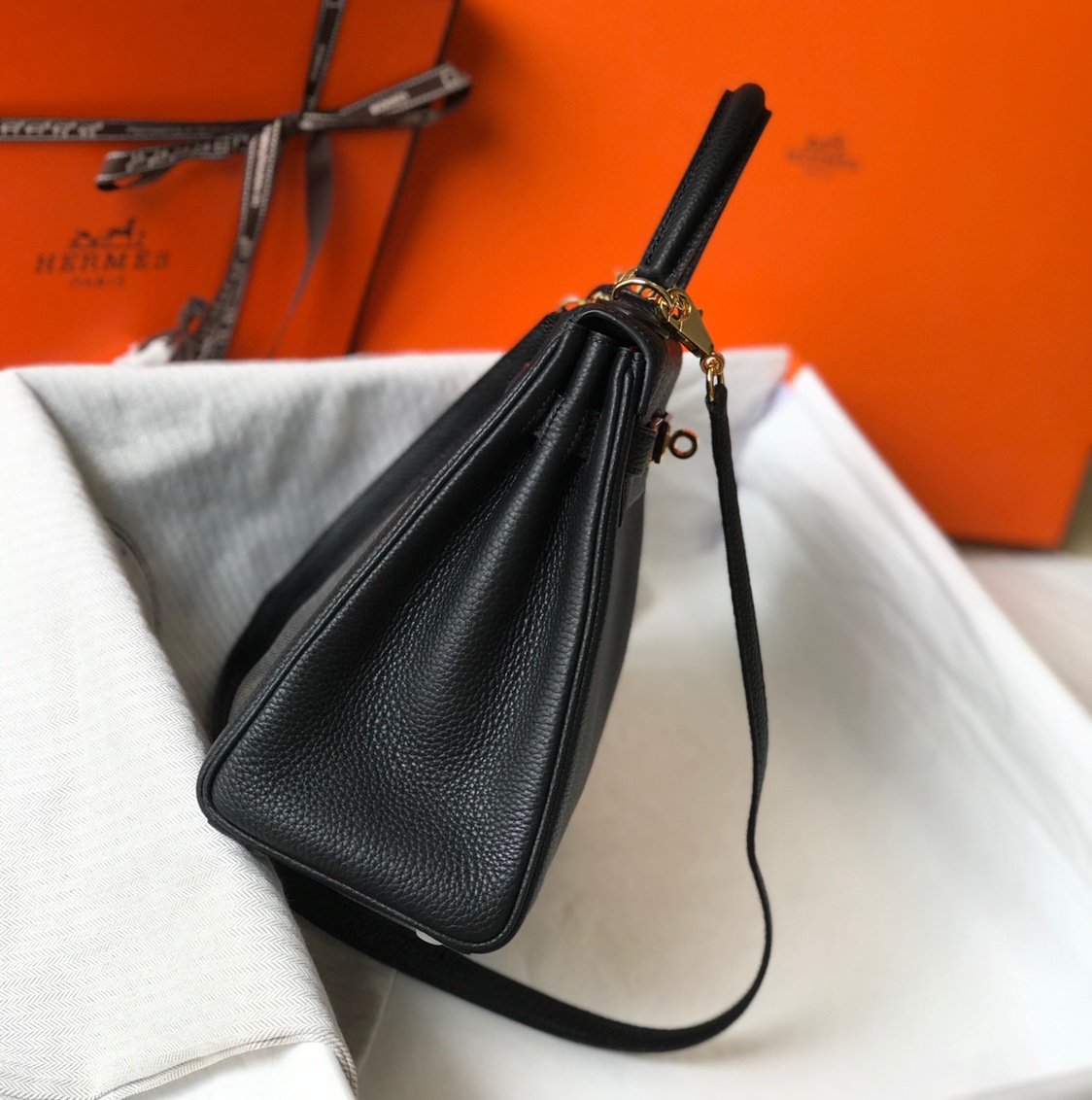 Hermes Kelly 28 Retourne Togo Black For Women 11in/28cm - Image 8